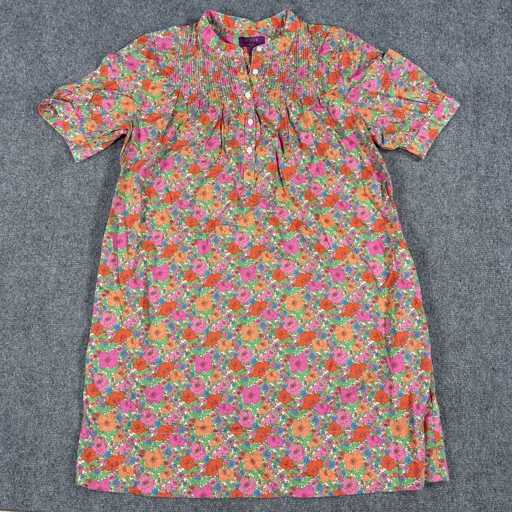 J. Crew Factory Floral Smocked Midi Dress — Orange, Pink, Green